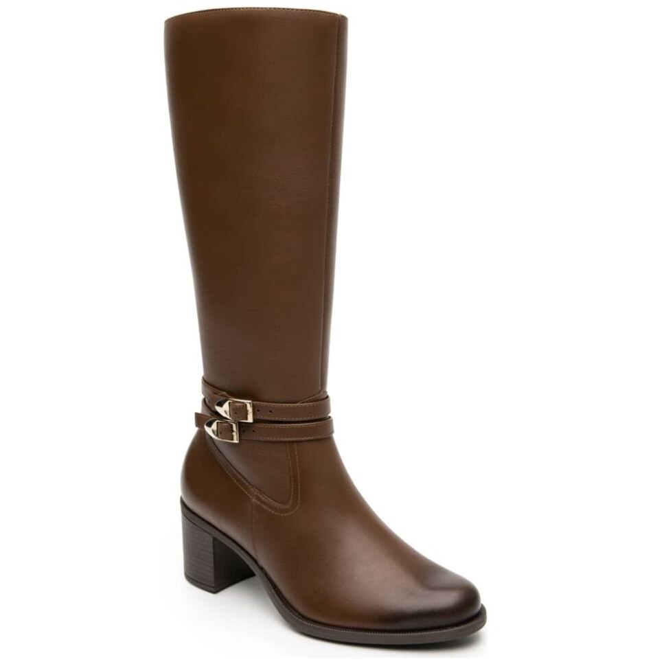 Bota Lisa Alta con Hebillas Café Flexi