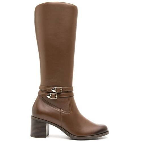 Bota Lisa Alta con Hebillas Café Flexi