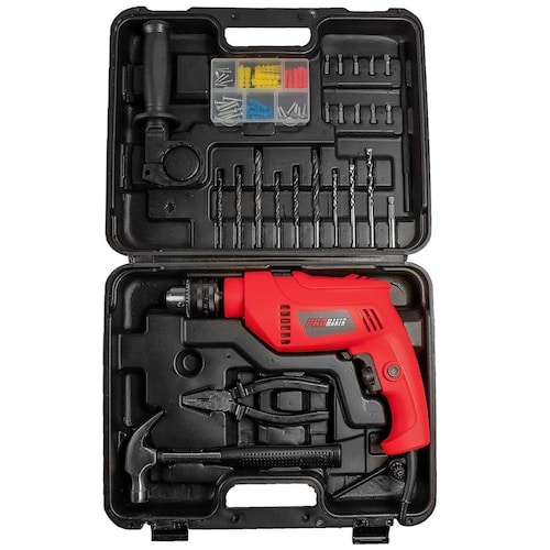 Taladro Percutor 1/2 550W Promaker con Juego de Herramientas Manuales