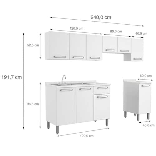Cocina Acero Bertolini Alaska 240 Cm Blanca