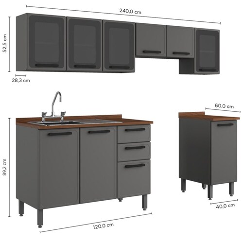 Cocina Acero Bertolini Kamy 240 Cm Gris