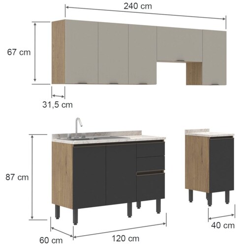 Cocina Madera Bertolini Frida 240 Cm