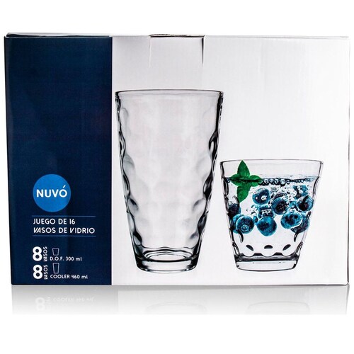 Juego de 16 Vasos de Vidrio Nuvo
