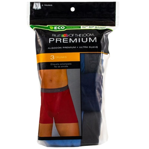 Bóxer Trunk Fruit Of The Loom Premium 100% Algodón de 3 Piezas para Hombre