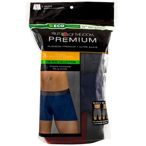 Bóxer Trunk Fruit Of The Loom Premium 100% Algodón de 3 Piezas para Hombre
