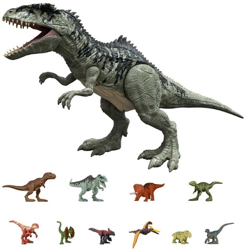 Jurassic World Super Colossal Pack con 10 Mini Dinosaurios