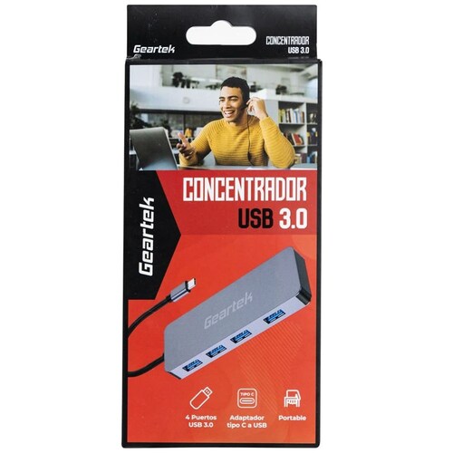 Concentrador 4 Puertos Usb con Adaptador Geartek