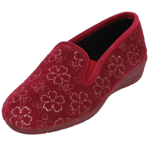 Pantufla Cerrada Floreada Roja Extra Confort