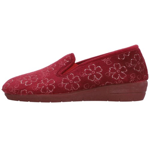 Pantufla Cerrada Floreada Roja Extra Confort
