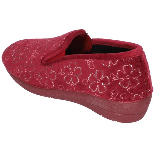 Pantufla Cerrada Floreada Roja Extra Confort