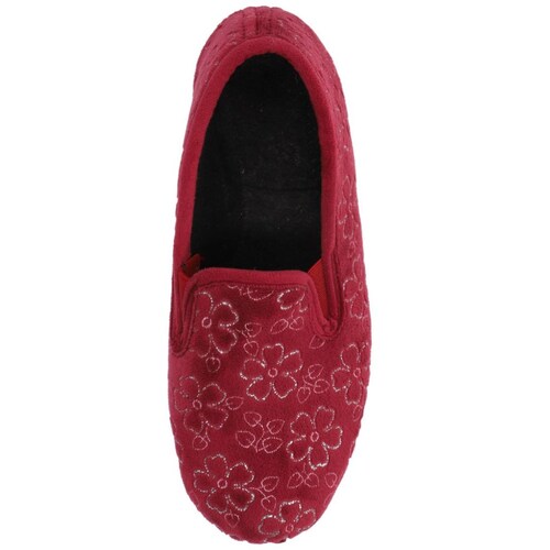 Pantufla Cerrada Floreada Roja Extra Confort