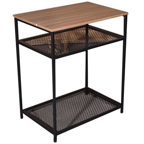 Home Nature Mesa Auxiliar con Repisas de Malla Metalica Material Madera y Metal 72*60*40 Cm