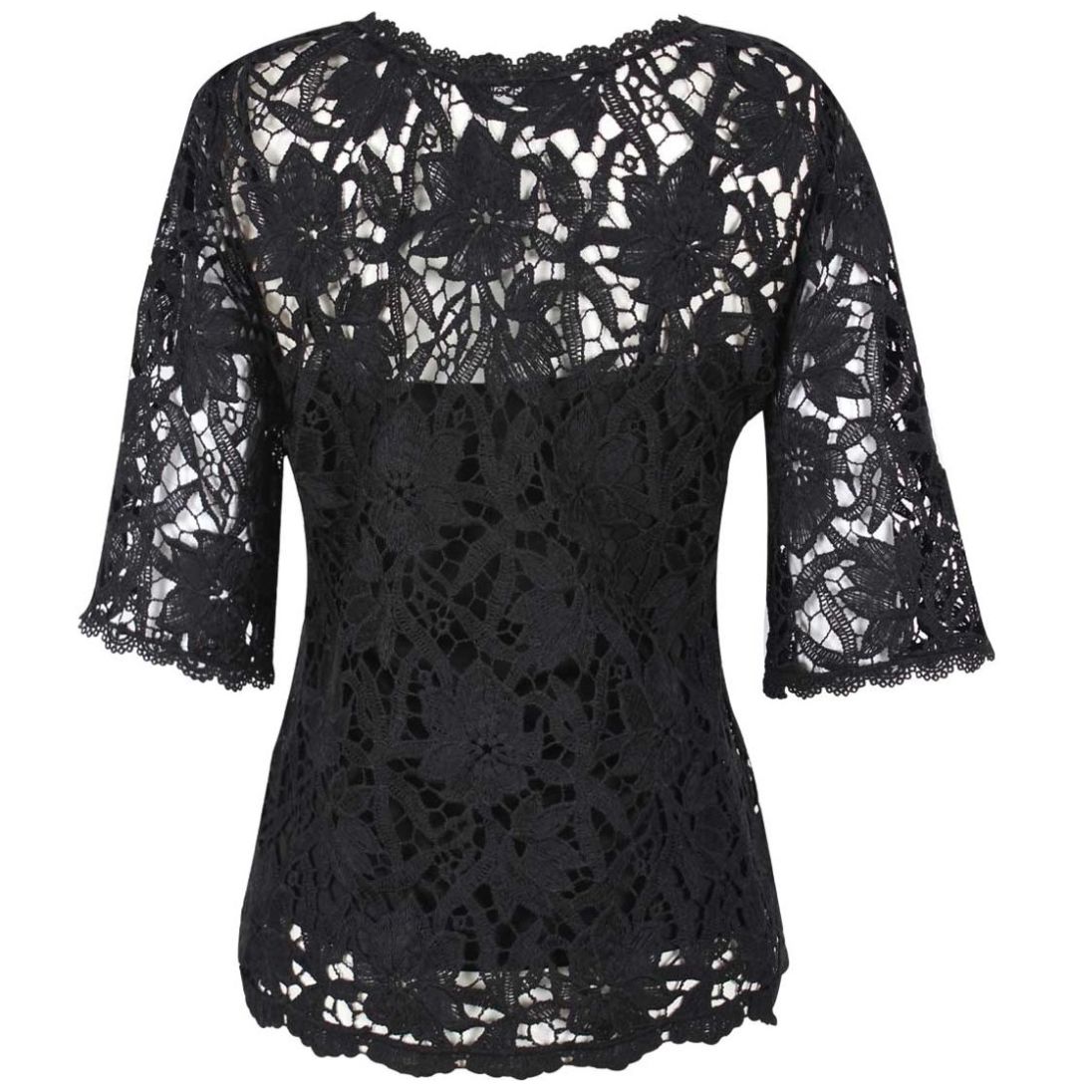 Blusa cuello redondo en crochet hot sale