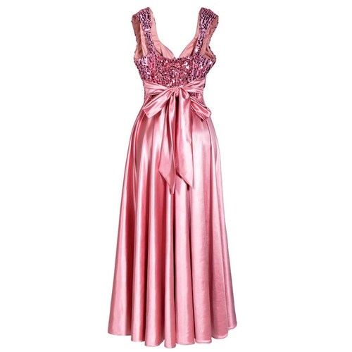 Vestido Largo Talle en Combinación de Satin