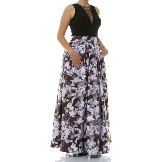 Vestido Largo Falda Estampada Escote en V para Dama Nikki Italy Vestido Largo Falda Estampada Escote en V para Dama Nikki Italy