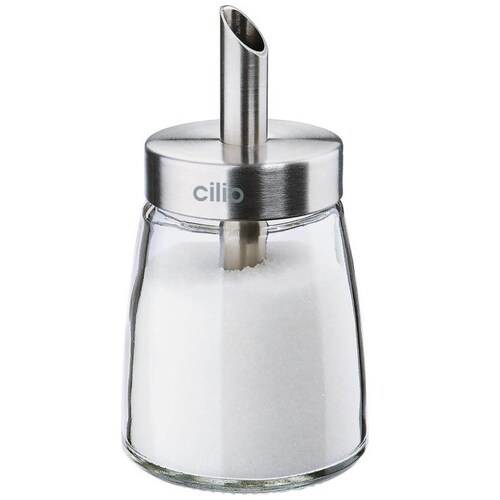 Dispensador de Azúcar Plata de Acero Inoxidable Y Vidrio Cilio
