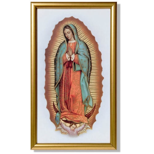 Cuadro Rectangular Dorado de la Virgen Guadalupe Estampa Italiana