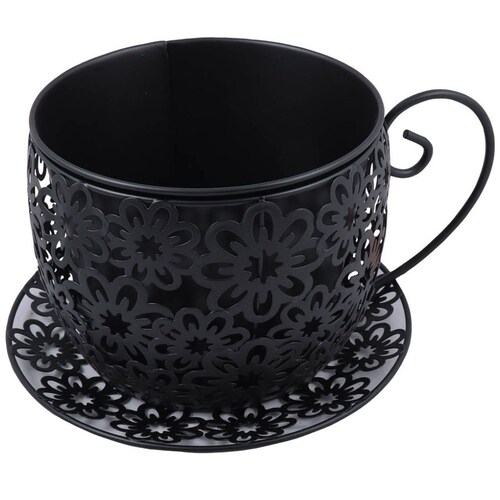 Home Nature Macetero de Metal en Forma de Taza Color Negro 13*25*20 Cm