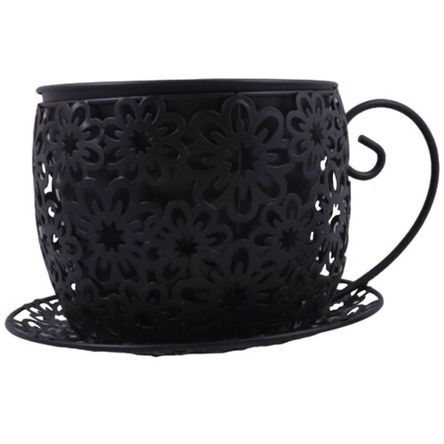 Home Nature Macetero de Metal en Forma de Taza Color Negro 13*25*20 Cm