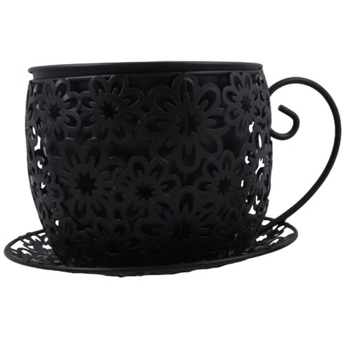 Home Nature Macetero de Metal en Forma de Taza Color Negro 13*25*20 Cm