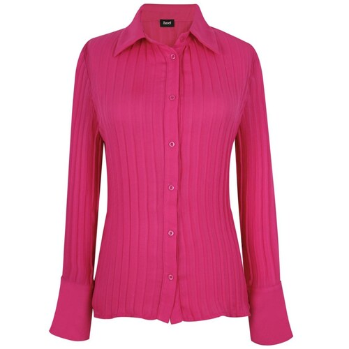 Blusa Basel Manga Larga Cuello Camisero Diseño Plisada Lisa