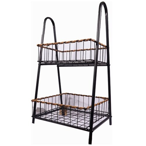 Home Nature Estante Multifuncional de Metal Color Negro con Dos Canastas 39*36*68.5 Cm