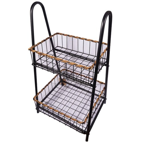 Home Nature Estante Multifuncional de Metal Color Negro con Dos Canastas 39*36*68.5 Cm
