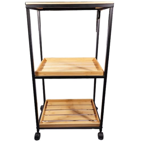 Home Nature Estante de Metal con Ruedas Y 3 Repisas de Madera 44*30*85 Cm