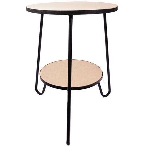 Home Nature Mesa de Centro/auxiliar Redonda de Metal Y Madera 2 Niveles 45*45*55.5 Cm
