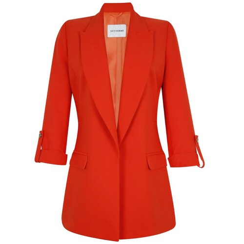 Saco para Mujer Naranja Cuello Solapa Diseño con Elevadores en Mangas City Femme