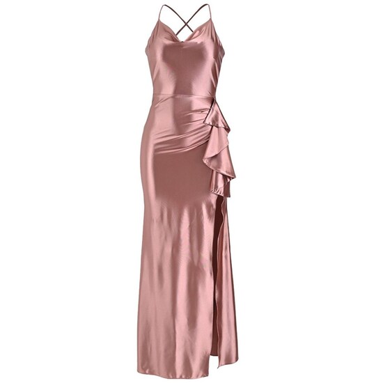 Vestido Largo Pink Gallery con Escarola Vestido Largo Pink Gallery con Escarola