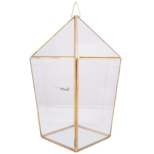 Home Nature Farol Malta Grande de Vidrio Y Metal Color Dorado 16*16*33 Cm