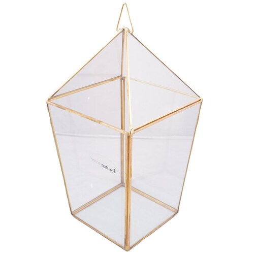 Home Nature Farol Malta Grande de Vidrio Y Metal Color Dorado 16*16*33 Cm