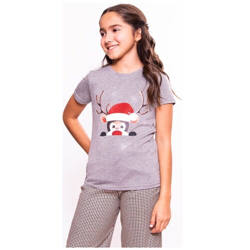 Playera para Niña Manga Corta de Reno Y Copos Studio si