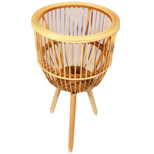 Home Nature Macetero Natura Grande de Ratán con Patas de Madera 29*29*59 Cm