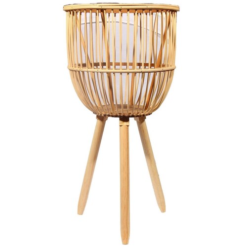 Home Nature Macetero Natura Grande de Ratán con Patas de Madera 29*29*59 Cm