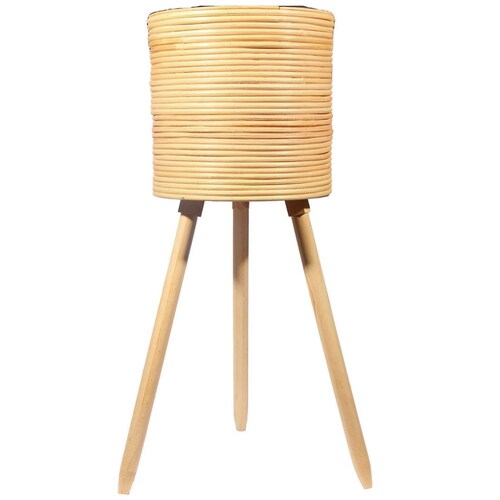Home Nature Macetero Grande de Ratán con Patas de Madera 26*26*65 Cm