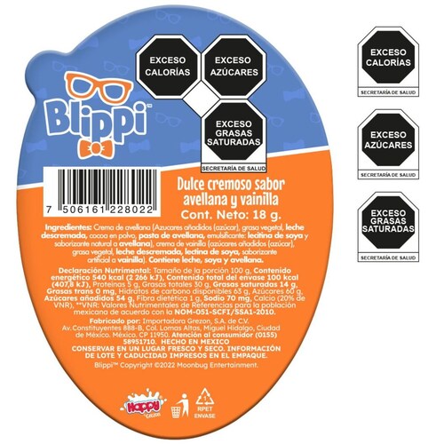 Dulce Cremoso Blippi Sabor Avellana Y Vainilla Grezon