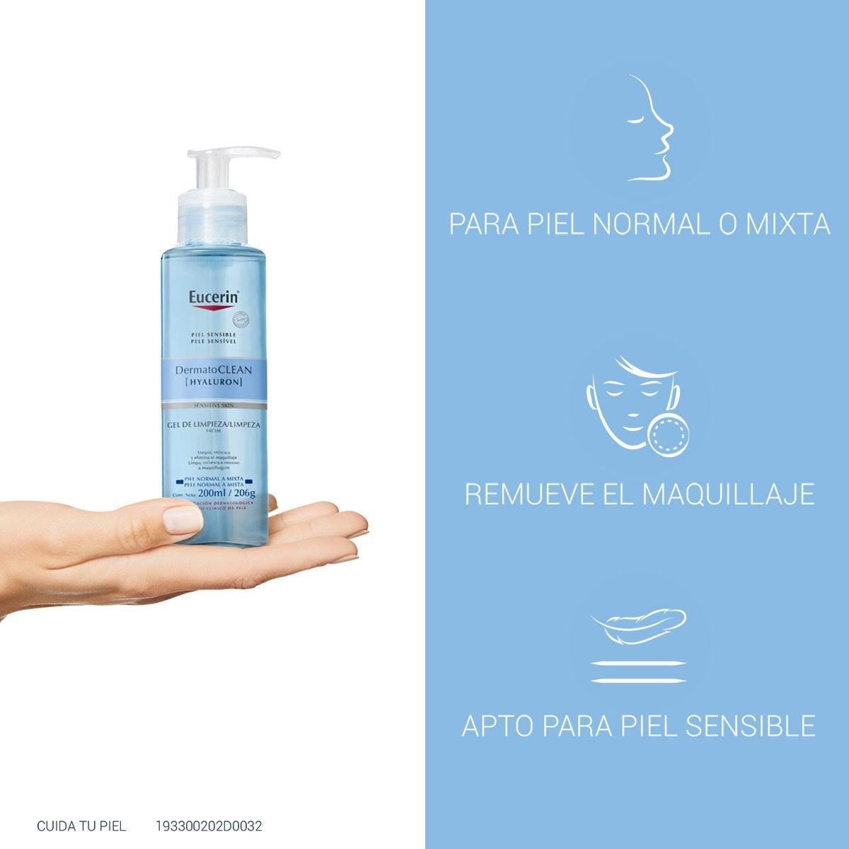 Eucerin Dermatoclean Hyaluron Gel Limpiador Facial Piel Normal a Mixta 200 ml image number 5