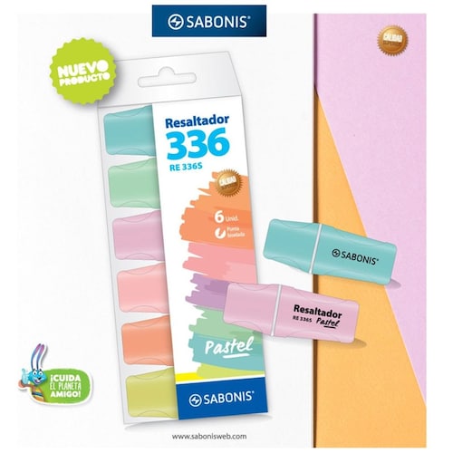 Mini Resaltador Pastel. Set 6 Colores Sabonis