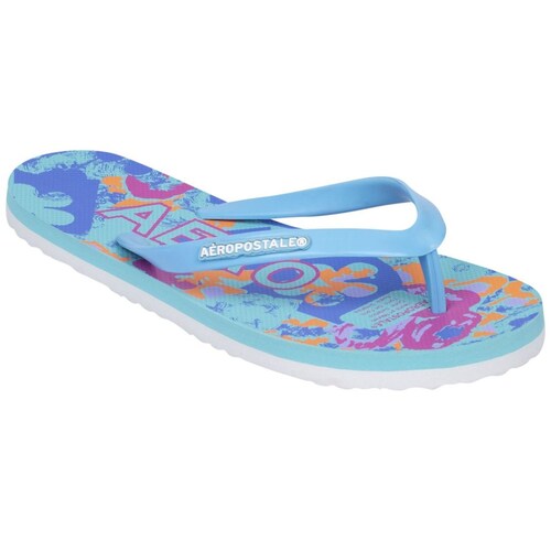 Sandalia Flip Flop con Flores Azul Aeropostale