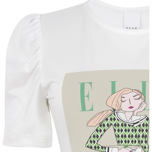 Playera Elle Manga Abullonada Diseño con Estampado