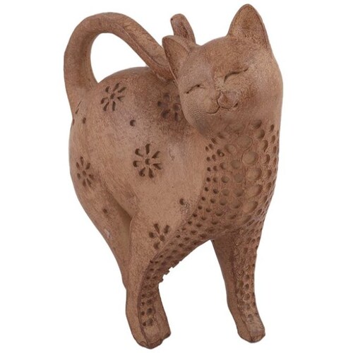 Home Nature Figura Decorativa Gato Feliz Color Café 17*3.5*6 Cm