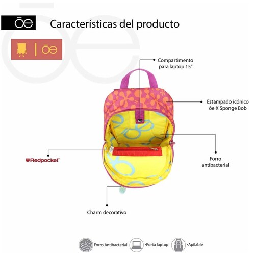 Backpack Porta Lap Bob Esponja 15 Magenta Cloe
