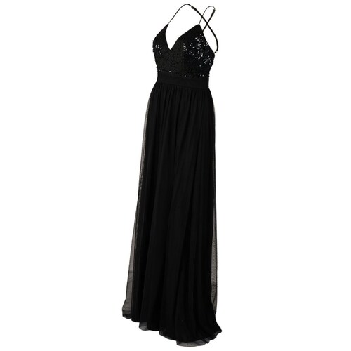 Vestido largo Formal de LICRA negro sin tirantes para mujer