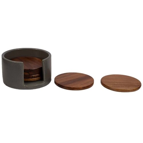 Home Nature Set de 6 Piezas Portavasos de Madera con Estuche de Cerámica 10*10*0.8 Cm
