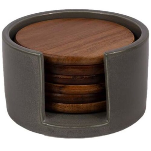 Home Nature Set de 6 Piezas Portavasos de Madera con Estuche de Cerámica 10*10*0.8 Cm