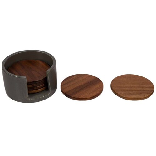 Home Nature Set de 6 Piezas Portavasos de Madera con Estuche de Cerámica 10*10*0.8 Cm