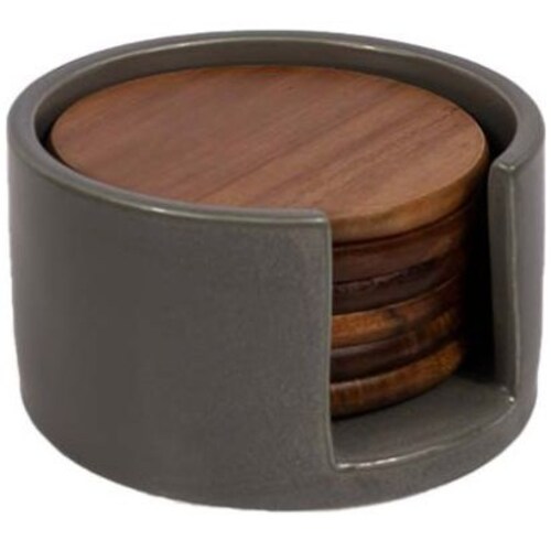 Home Nature Set de 6 Piezas Portavasos de Madera con Estuche de Cerámica 10*10*0.8 Cm