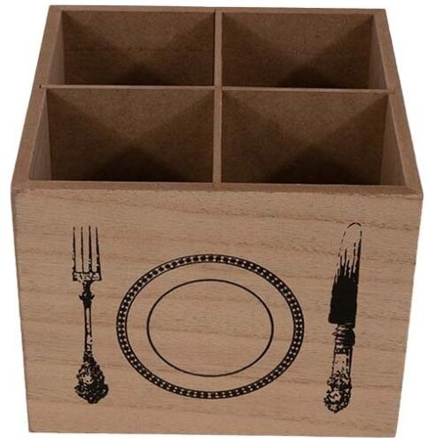 Home Nature Organizador para Cubiertos Classic de Madera con 4 Divisiones 12*15*15 Cm